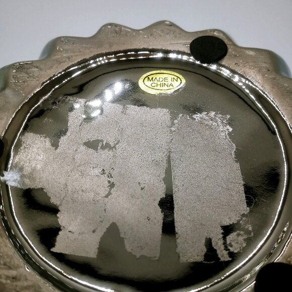 Chrome Ribbed Ceramic Planter Pot 5.75" Tall Shiny Sleek Heavy Plant Flowerpot - Picture 6 of 11